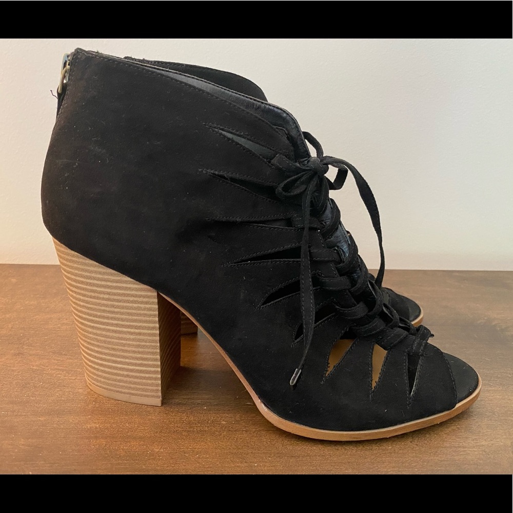 Women’s Melrose and Market Black Lace Up Heeled Peep Toe Booties sz 12